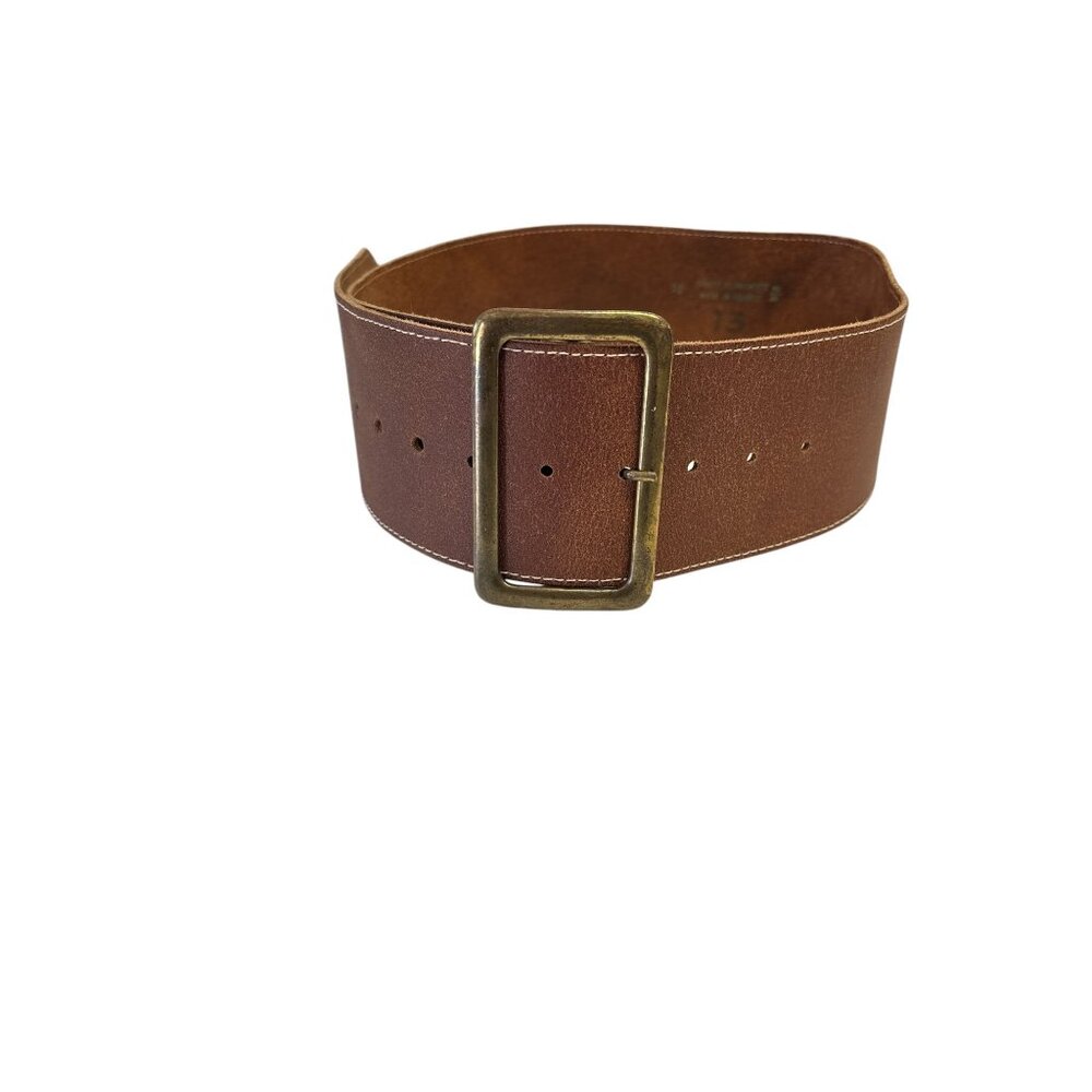 Vintage French Brown Leather Belt With Brass Buckle 40.5" Long